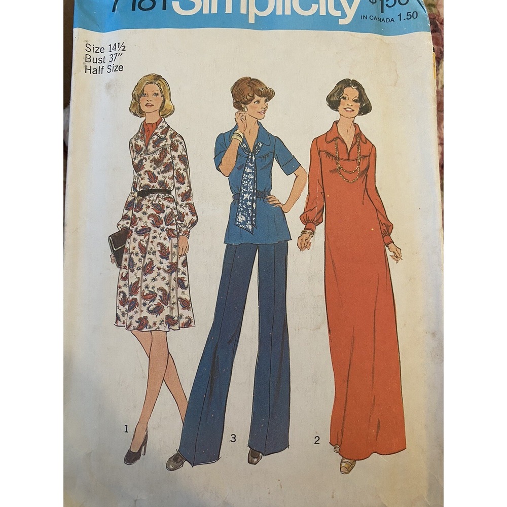 Vintage 1975 Simplicity 7181 Sewing Pattern Dress Pants Top Size 14.5 Complete